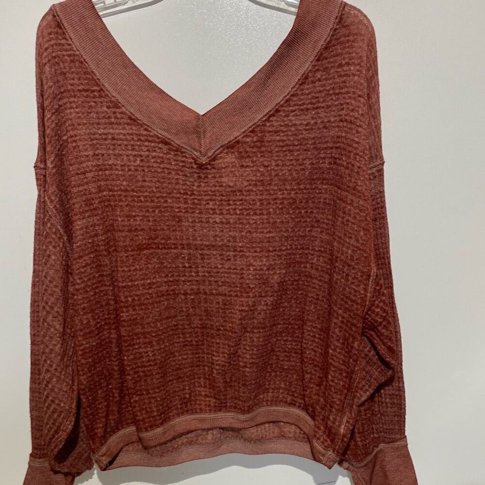 We The Free Women's Red Oversized Boho South Side Thermal Top Blouse Size XS